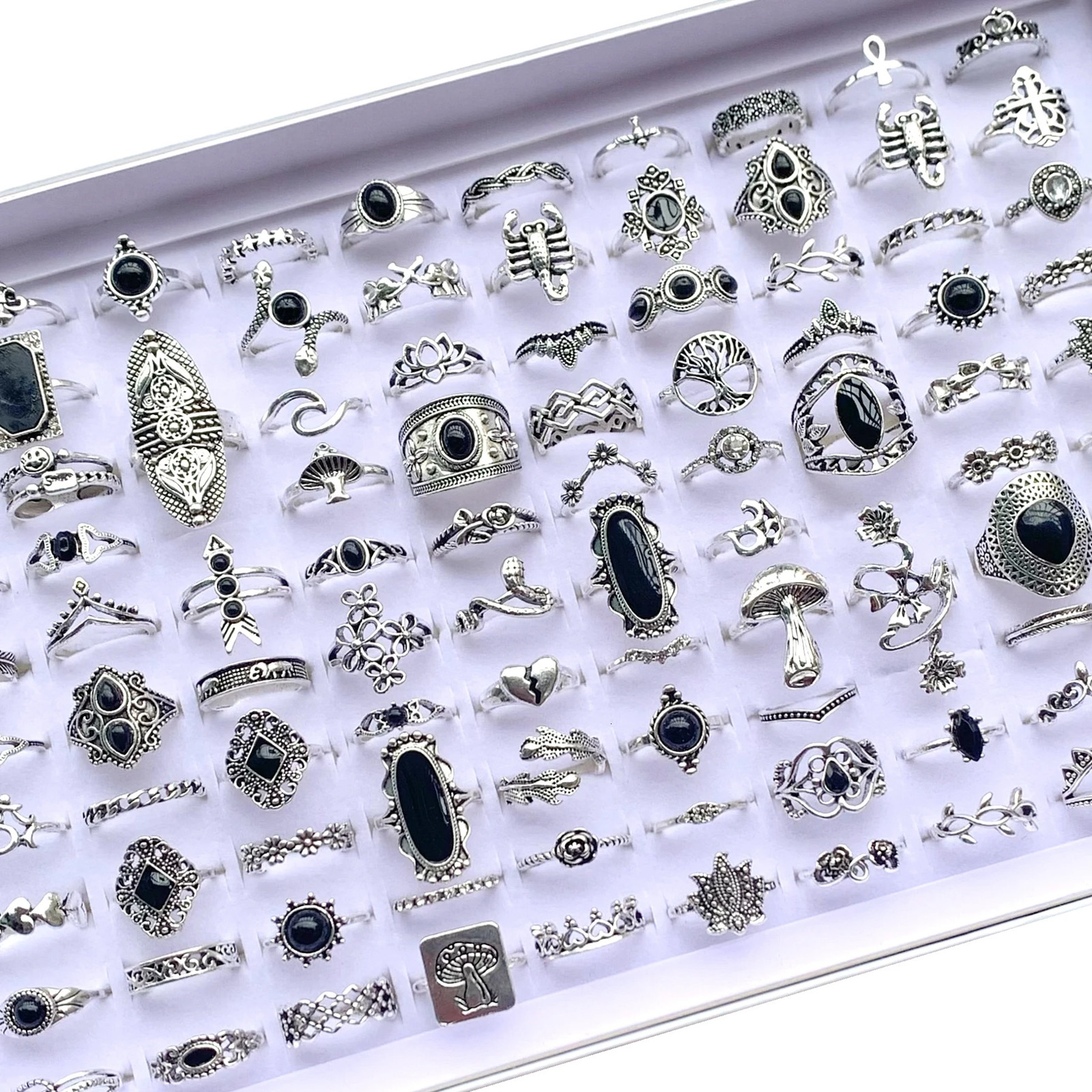 203050pcs Bulk Mix n Bohemia Vintage Rings For Women Ancient Silver Plated Metal Fashion Charms Party Gift Finger Jewelry 251031