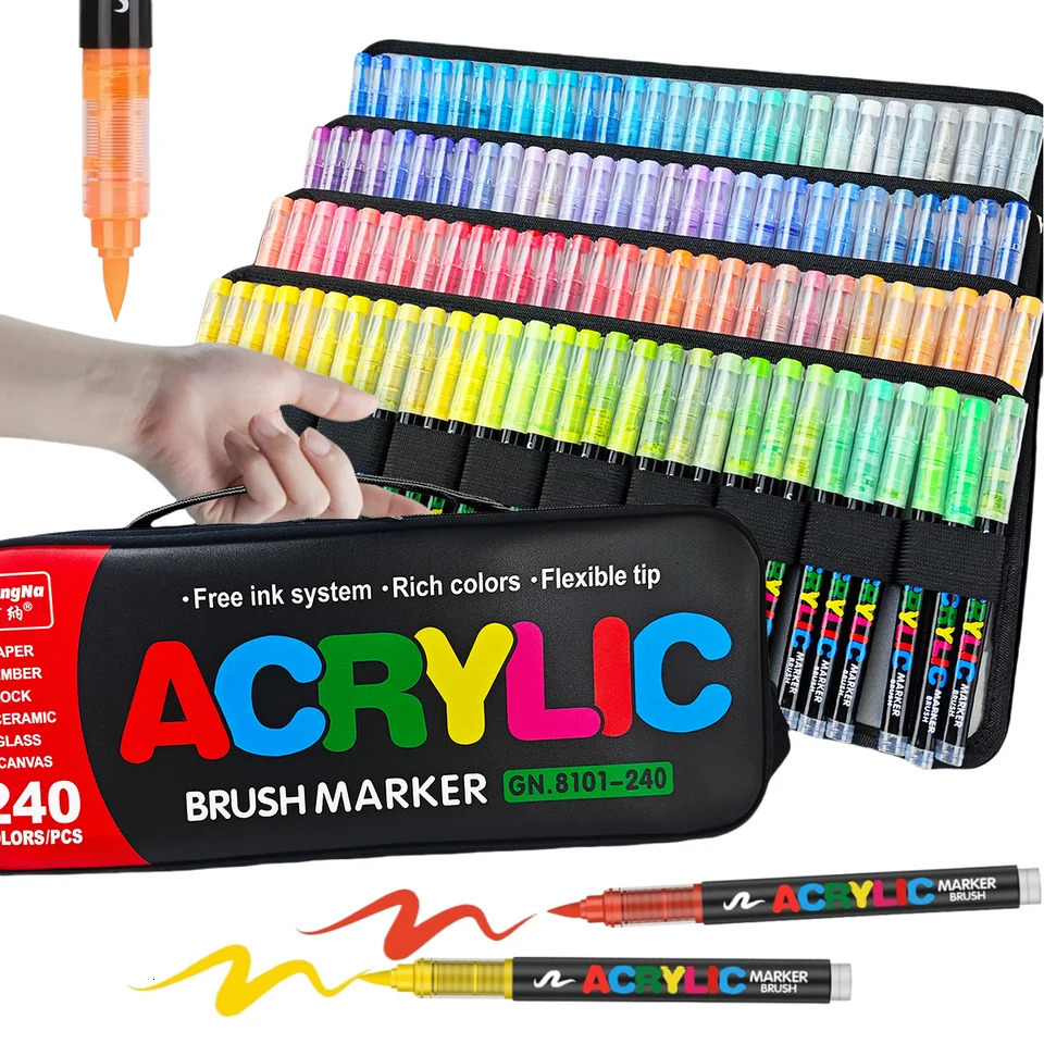 Soft Brush Acrylic Paint Markers PensAutomatic Ink ControlRich Colors Can Be StackedPen Tip Flexible SoftColoring Doodling 251031
