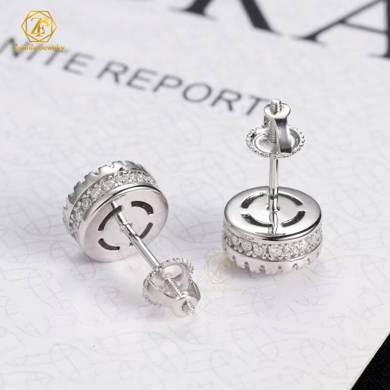 Instock Hot Sale Cluster Moissanite Diamond Stud Earring 925 Sterling Silver Luxury Hip Hop Screw Back Earring for Men Women