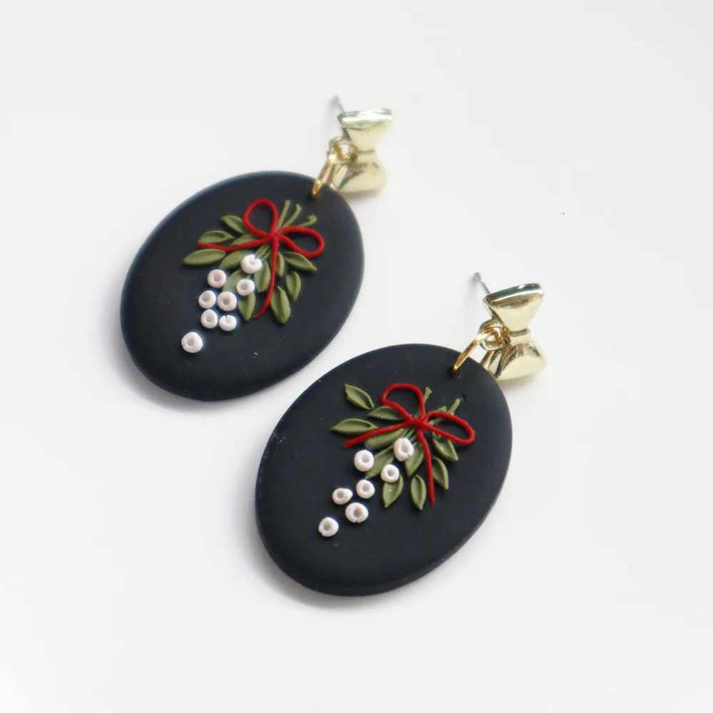 Christmas Leaf Dangle Earrings for Women Girls Christmas Gift Pendant Earring Polymer Clay Bow Drop Earring Gifts Jewelry 251031