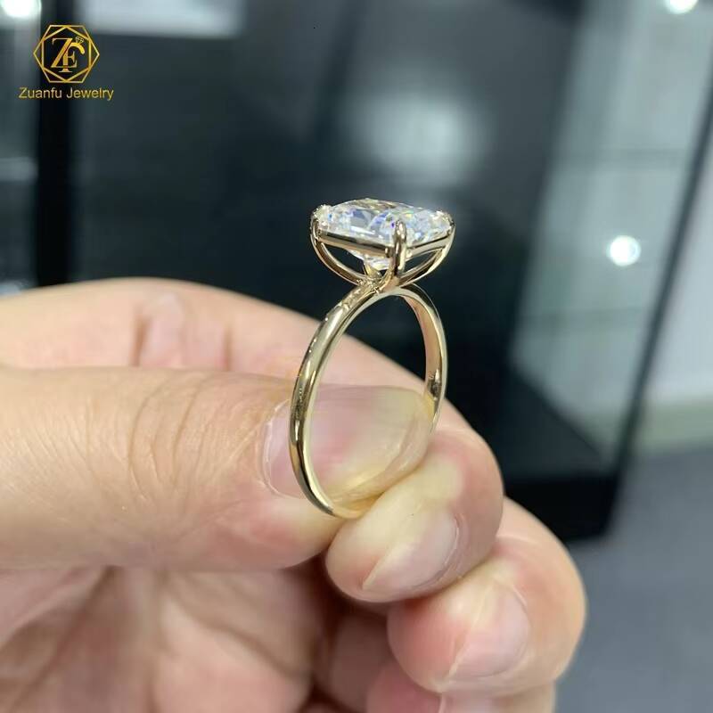 925 Sterling Silver 4ct 8x10mm Diamond Moissanite Engagement Ring 18k Gold Plated Radiant Cut Moissanite Ring