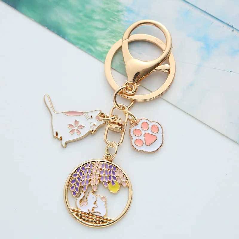 Creative Cute Animal Cat Rabbit Flower Key Chain For Women Girls Colored Enamel Sweet Kitten Gold Keychain Accessories X250402