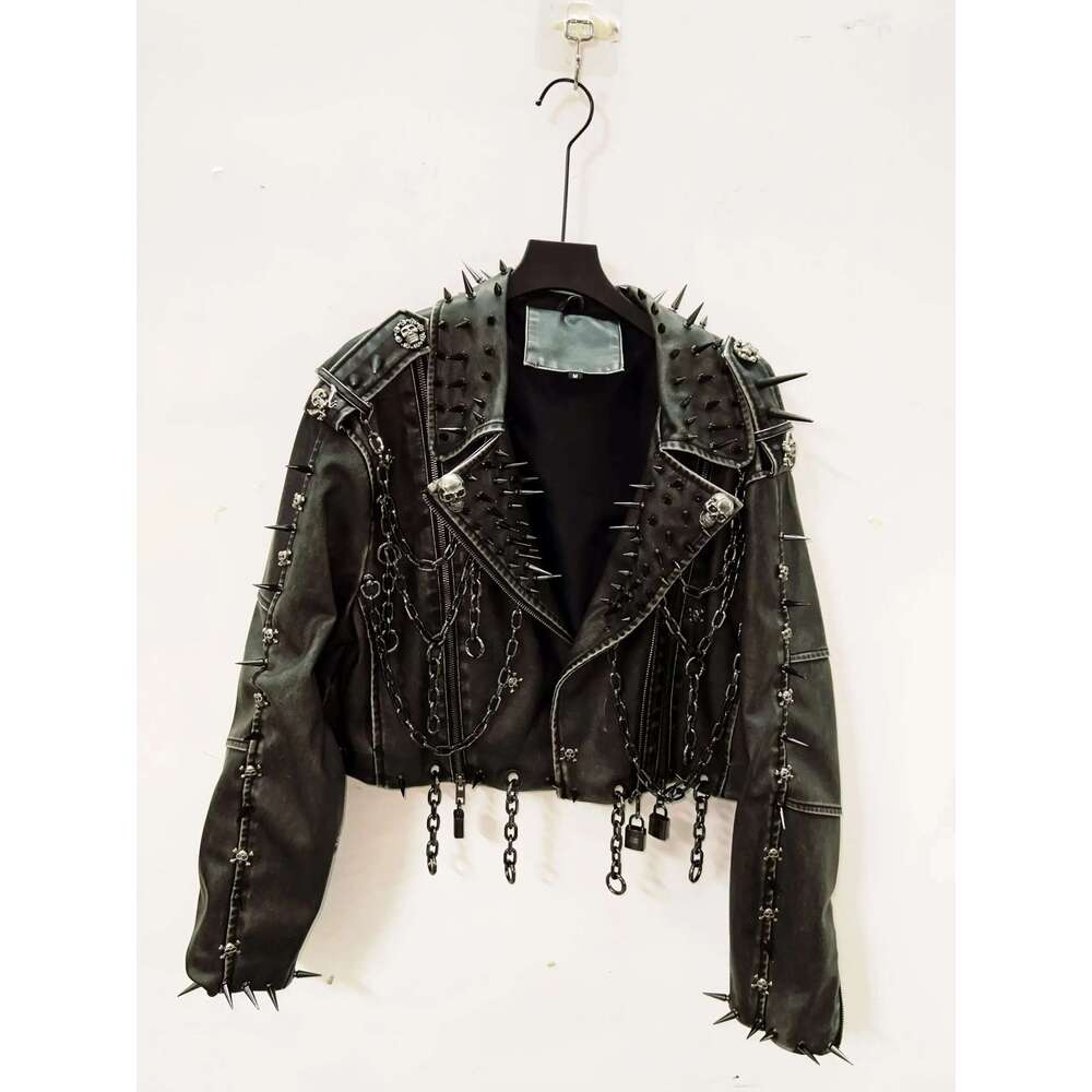 Women's Wear Skull Leather Vintage Haruku Y2k Clothes Gothic Jacket