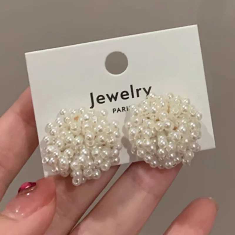 French Style Light Luxury Simple Niche Design Fireworks Pearl Stud Earrings For Women Fashion Cute Sweet Metal Jewelry Gifts Y250401