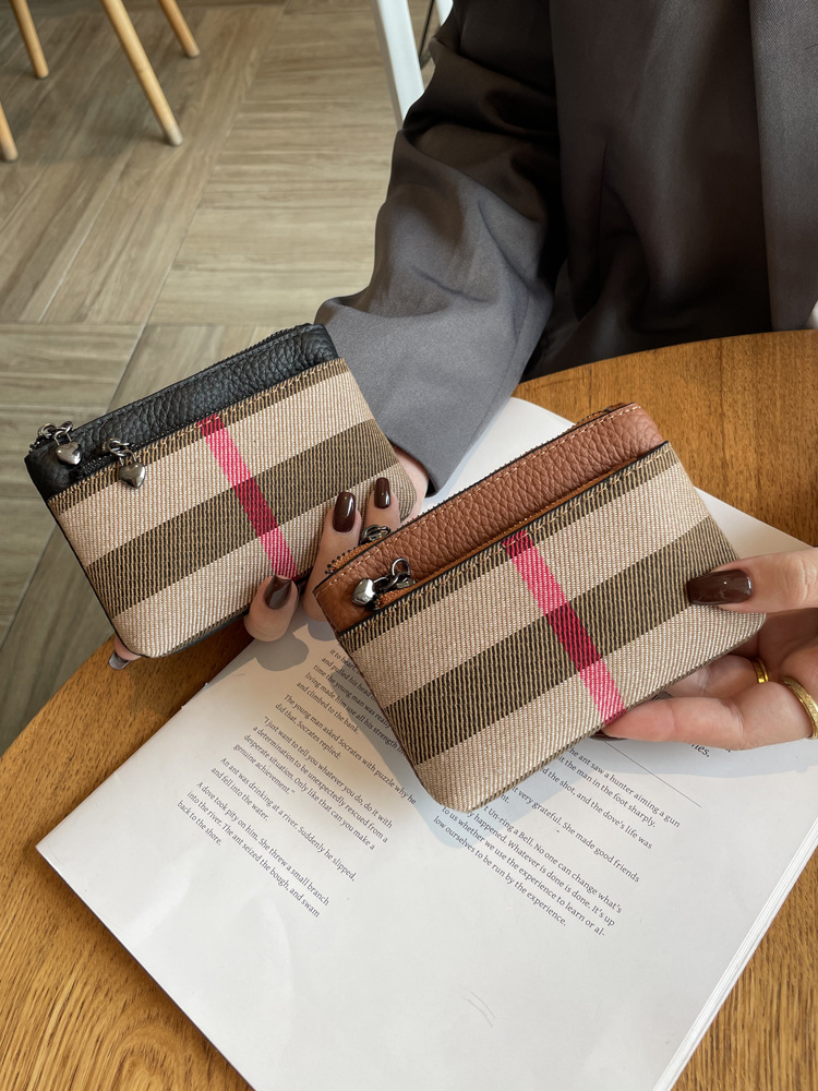 Free Shipping Designer Wallet 2025 New Striped Women's Coin Purse, Genuine Leather Mini Wallet with Zipper, Small Fashion Casual Pocket Change Ho