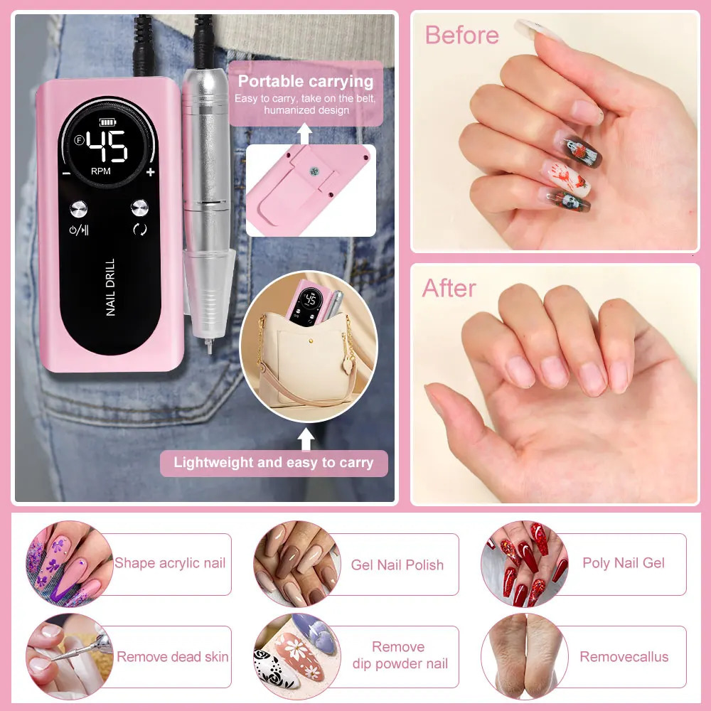 45000RPM Nail Drill Machine Electric Portable Nail File Rechargeable Nail Sander for Gel Nails Polishing For Home Manicure Salon 250409