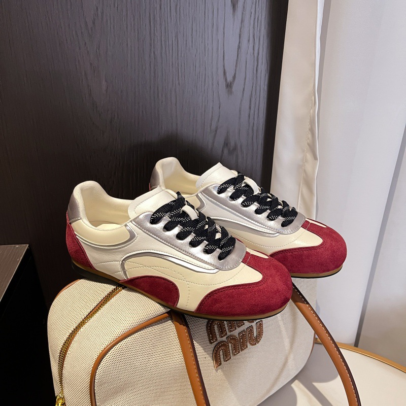 Cowhide vintage color-blocked leather ballet style moral training shoes women's spring and autumn soft-soled sneakers lightweight casual board sh