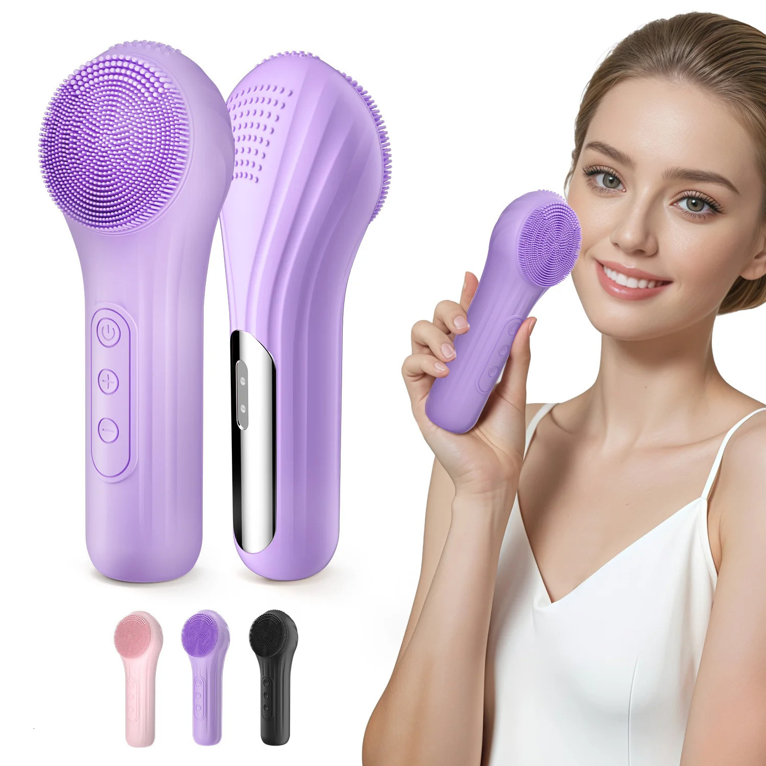 Waterproof Electric Facial Cleansing Brush Sonic Vibration Heating Face Scrubber For Removing Makeup Deep Pore Cleanser 251030