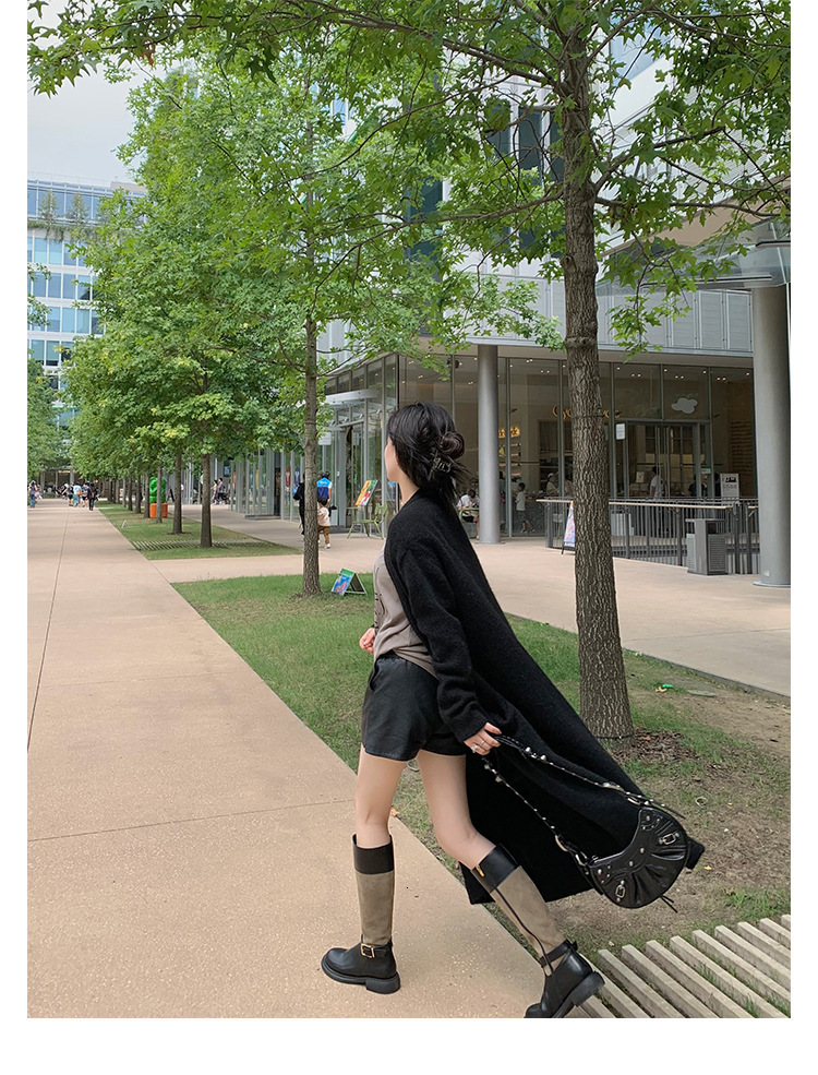 Fashionable retro color blocking design belt buckle Martin boots autumn and winter new thick heel genuine leather women's boots sexy luxury desig