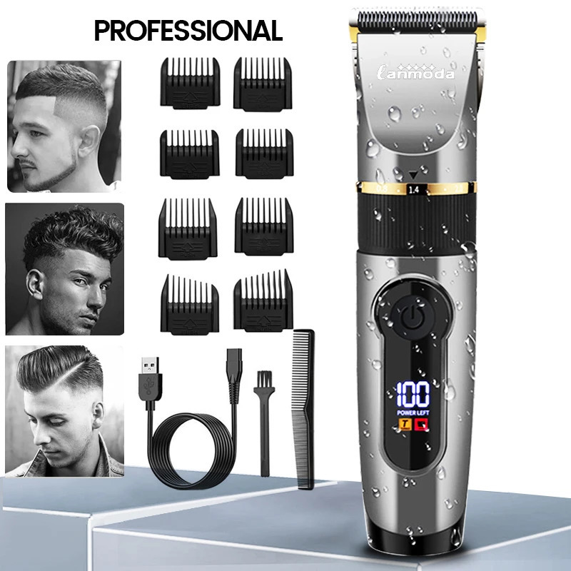 Professional Hair Clipper Rechargeable Electric Trimmer For Men Beard Kids Barber Cutting Machine Haircut LED Screen Waterproof 251030