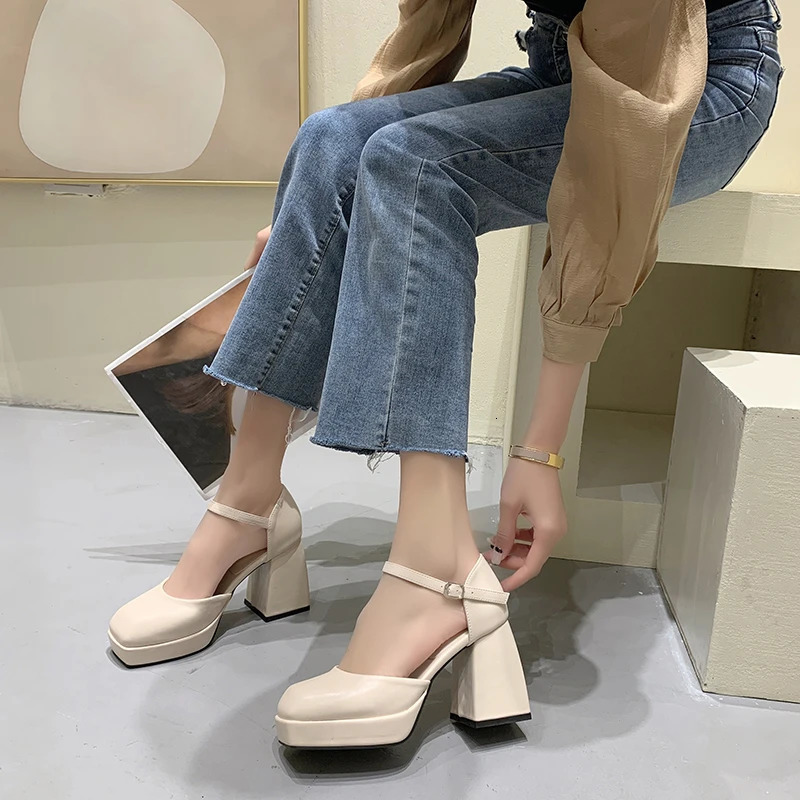 Womens Thick High Heels SpringSummer Waterproof Platform Simple Black soled Elegant Shoes 250402BJ - view 5