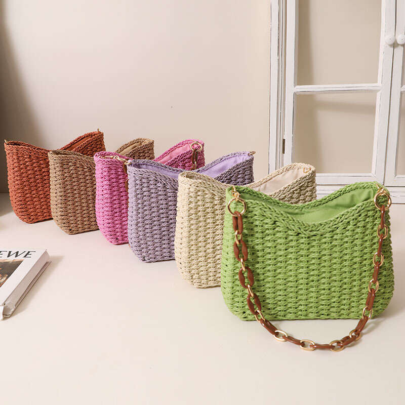 2025 NEW Small Fresh Purple Woven Women's New Single Shoulder Solid Color Straw Beach Vacation Bag