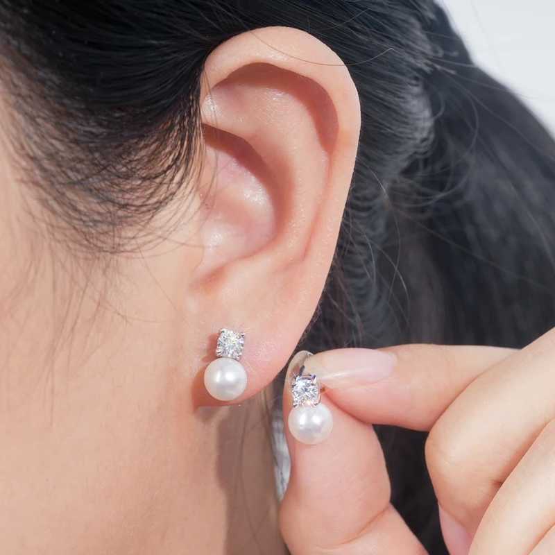 AINUOSHI 925 sterling silver womens earrings with 8-9mm white shell beads and 3.5mm zircon earrings suitable for womens fashion jewelry gifts Y250401