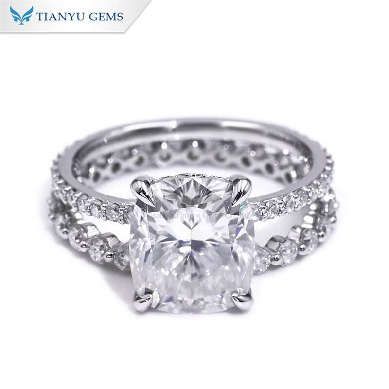 Tianyu Gems 14k Solid White Gold 8796mm Cushion Cut Moissanite Diamond DEF VVS1 Fashion Jewelry Ring Set for Girls