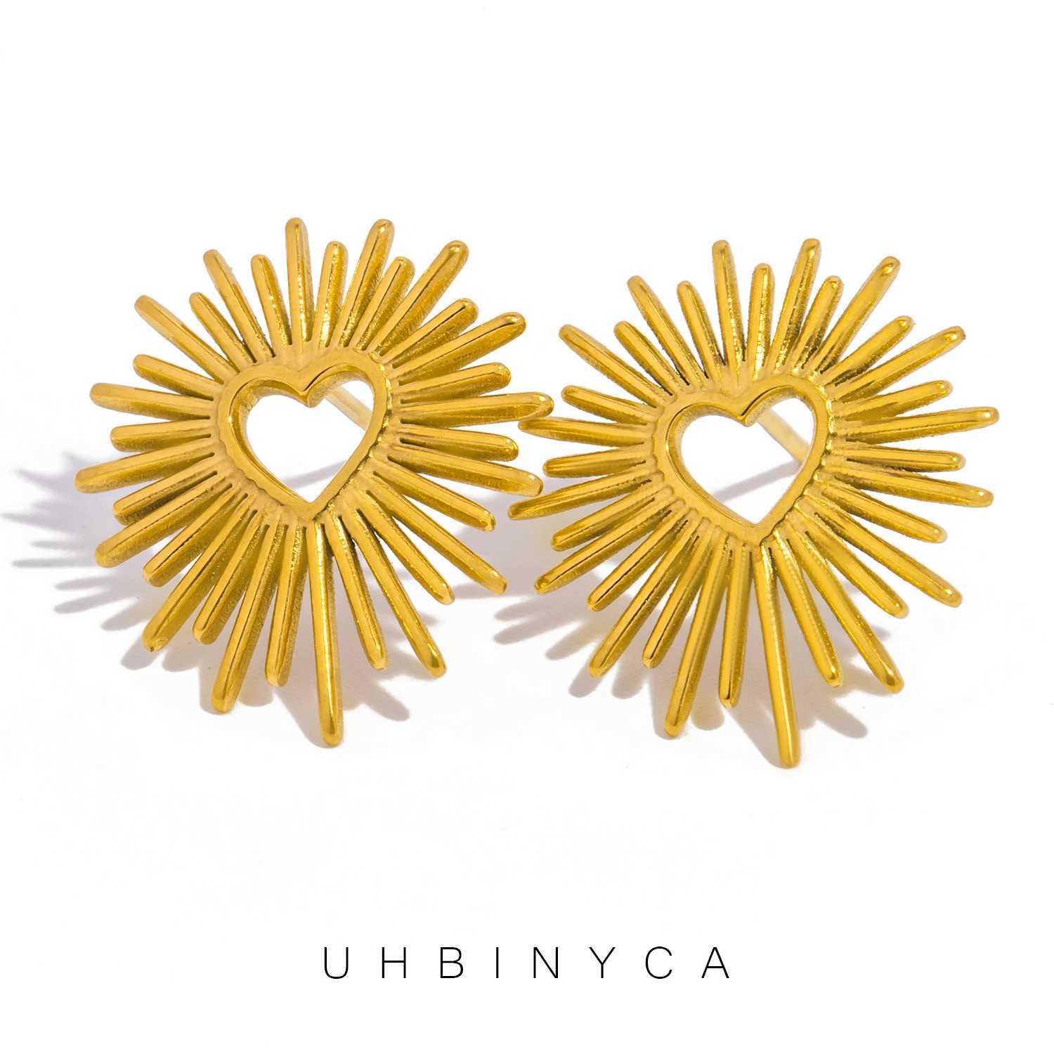 UHBINYCA Retro Stainless Steel Heart shaped Flower Earrings 18K Galvanized Texture Titanium Declaration Earrings Y250401