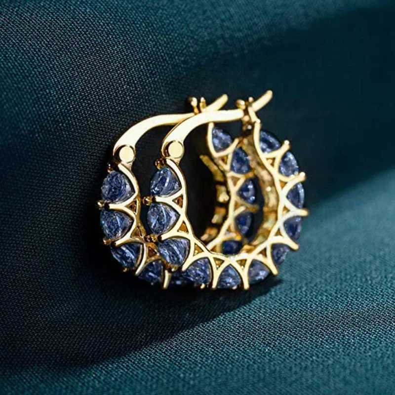 Luxurious and fashionable all zircon shiny gold stainless steel ring earrings suitable for womens Exquisite green crystal Korean jewelry gifts Y250401