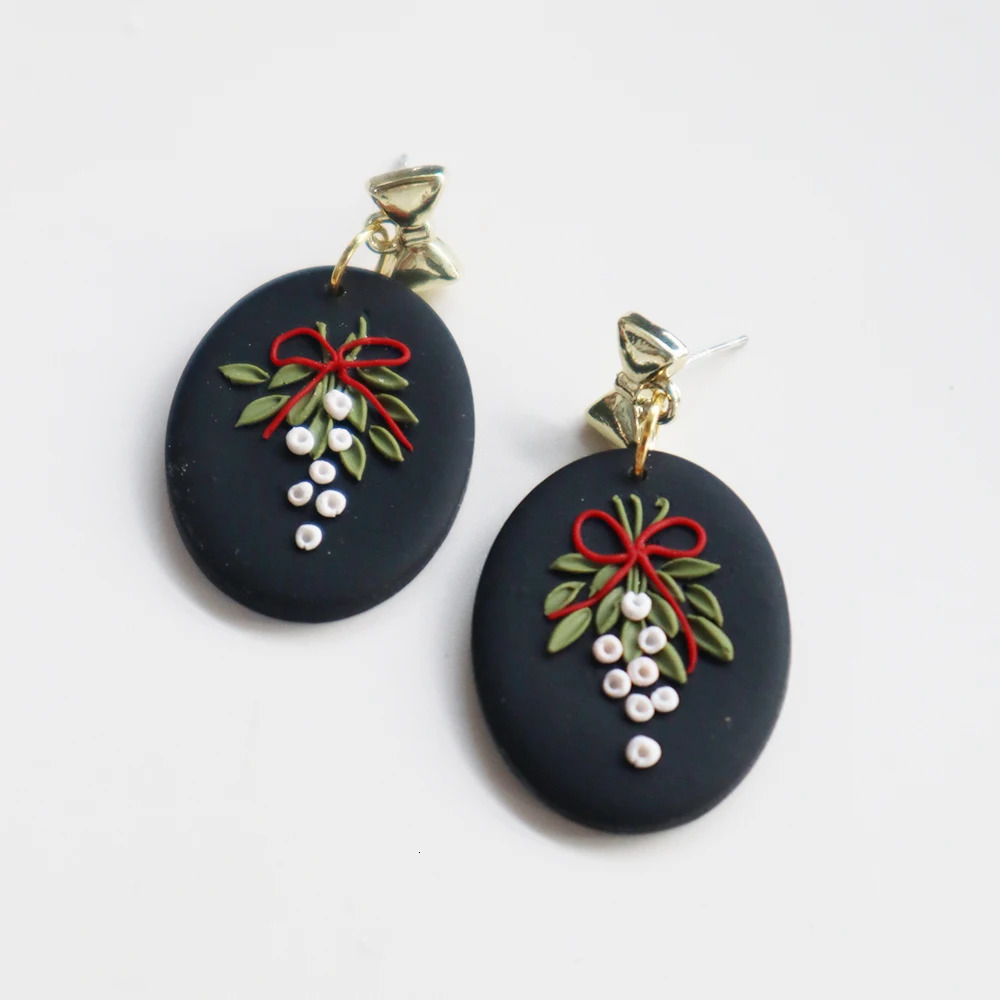 Christmas Leaf Dangle Earrings for Women Girls Christmas Gift Pendant Earring Polymer Clay Bow Drop Earring Gifts Jewelry 251031