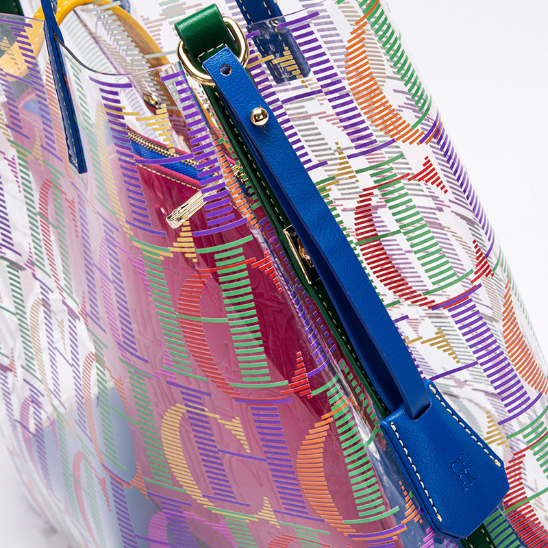 Designer bag CHHC Macaron Colored Women's Large Capacity Handbag Transparent PVC Letter Printed Shopping Mother Bag