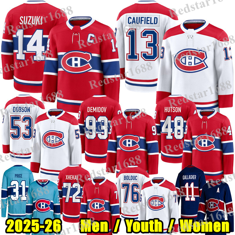 #13 Cole Caufield montreal hockey jersey #14 Nick Suzuki Ivan Demidov Lane Hutson Juraj Slafkovsky canadians jersey Bolduc Patrik Laine Dobson Arber Xhekaj jersey