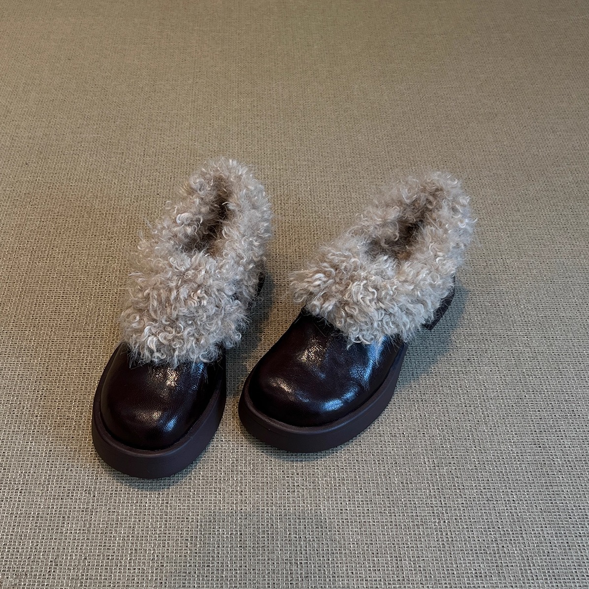 Sheepskin version ~ French gentle thick sole deep fleece warm wool shoes British style thick heel versatile single shoes women's trend2025