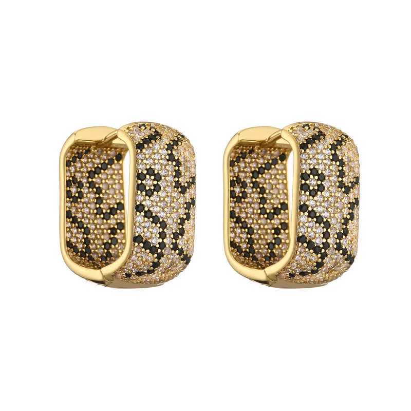 Hecheng Leopard Design Square U-shaped earrings with AAA cubic zirconia earrings Exaggerated Jewelry 1 pair Y250401