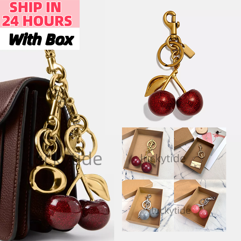 Designer keychain bag charm women's keychain retro cool cherry designer charm wallet charm fashion accessories gift designer lanyard luxury keychain with box