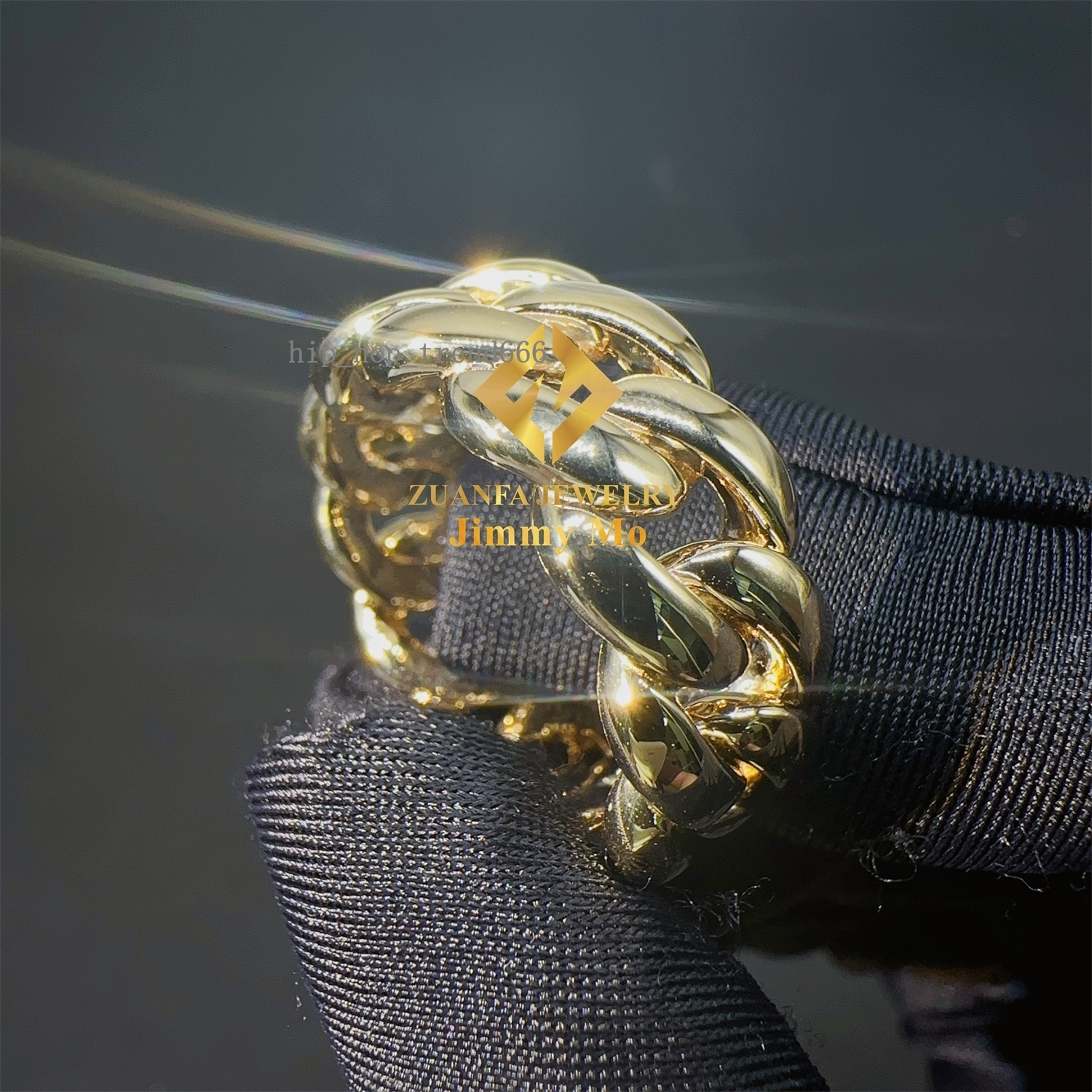 Custom Made 14k Real Solid Yellow Gold Hand Made Luxury Style Hip Hop Iced Out Miami Cuban Band Ring for Man