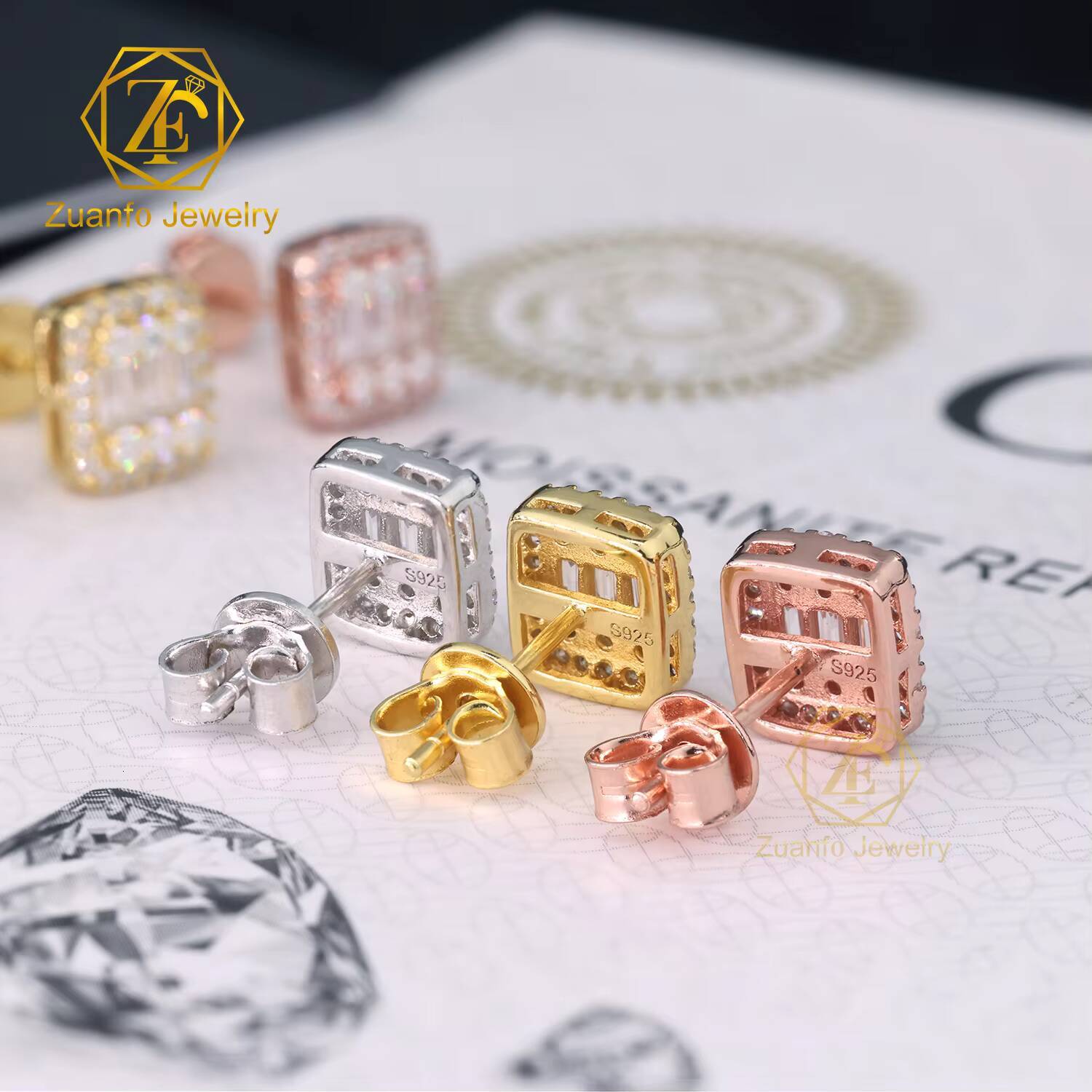 Ready to Ship 925 Silver D VVS1 Baguette Cut Moissanite Hip Hop Style Earrings Stud Third Party Certified Gift Party