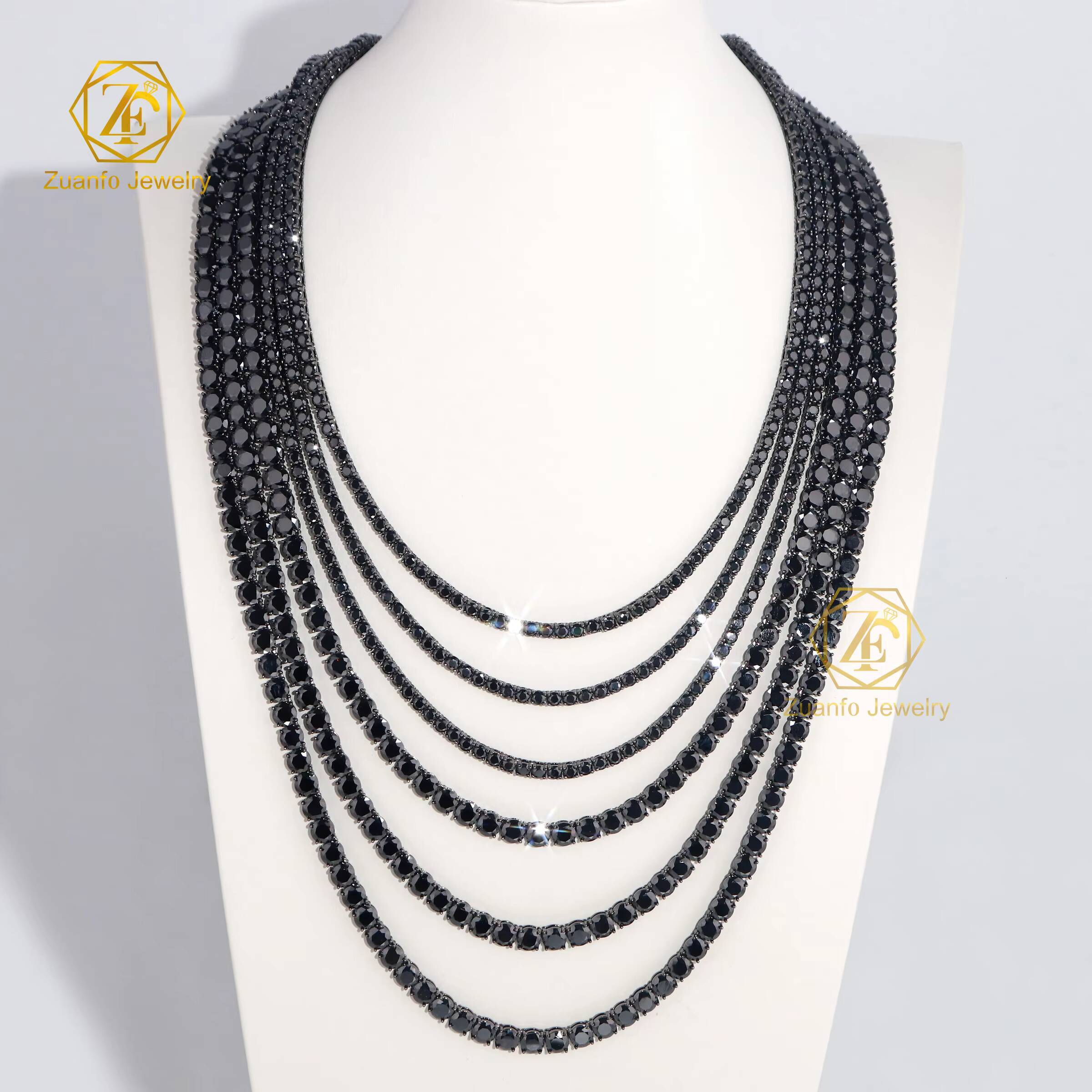 Custom Black Diamond 925 Sterling Silver Tennis Chains Necklace Link Chain for Weddings Gifts Engagements
