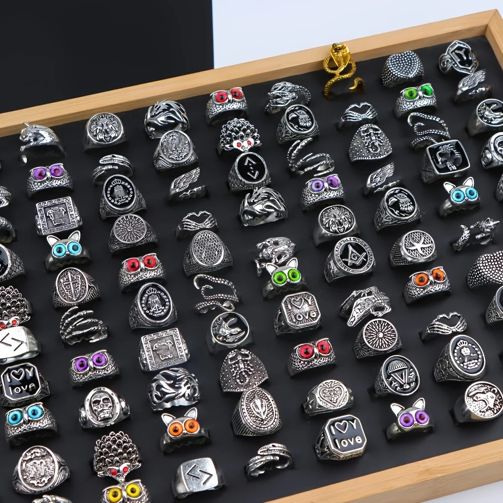 20PcsLot Vintage Punk Gothic Skull Ring for Women Men Retro Owl Skeleton Hip Animal Hop Party Gift Finger Jewelry Mix Style 251031