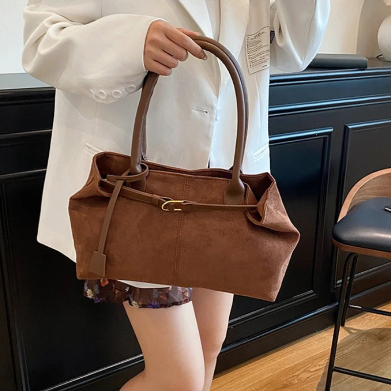 Belt Matte Leather Womens Tote Shoulder Bag Suede Velvet Female Underarm Bags Large Capacity Ladies Work Handbags Purse 251027