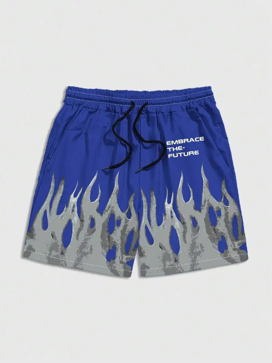 Mens summer shorts loose 3D printed casual flame letter Harajuku sports quick drying 250402m