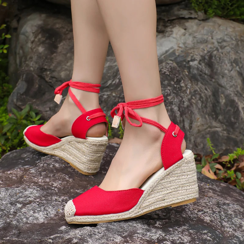 Wedge shaped womens shoes slip on closed toe Espadrille platform summer sandals De Mujer Zapato 250402BJ - view 7