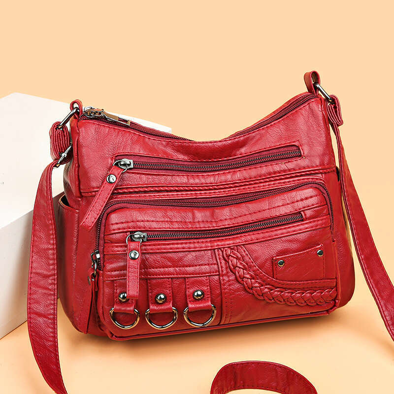 2025 NEW Middle aged and elderly mother new trend women's diagonal cross washed leather shoulder bag zhanyishengli