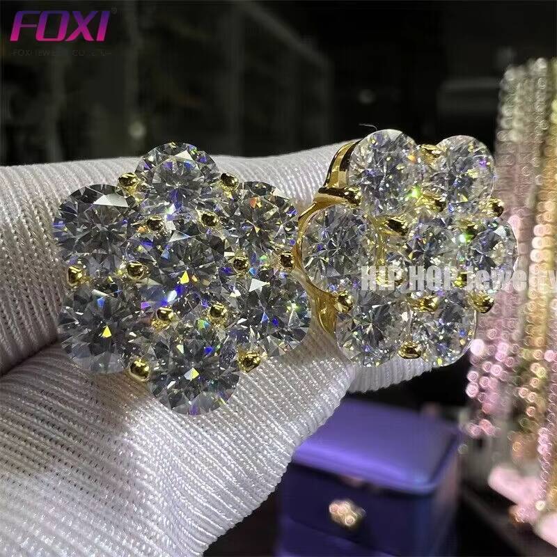 Ready to Ship Fine Jewelry Luxury 15mm Big VVS Moissanite Stud Earrings Screw Back 925 Silver Bling Iced Out Flower Earrings GRA