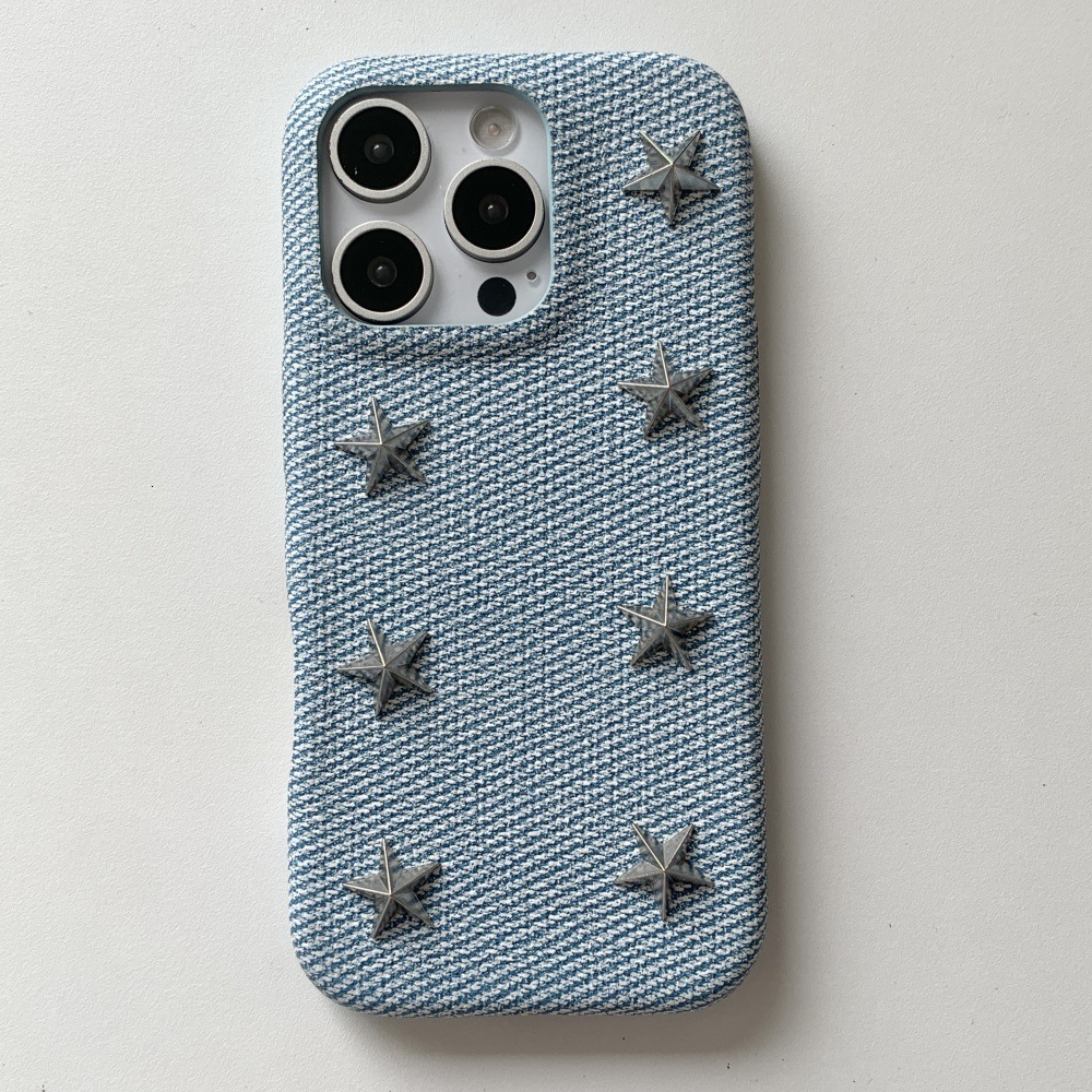 Denim Five-Pointed Star Phone Case Compatible with iPhone 17/16/15 Pro Simple Shockproof iPhone 14/13 Cartoon