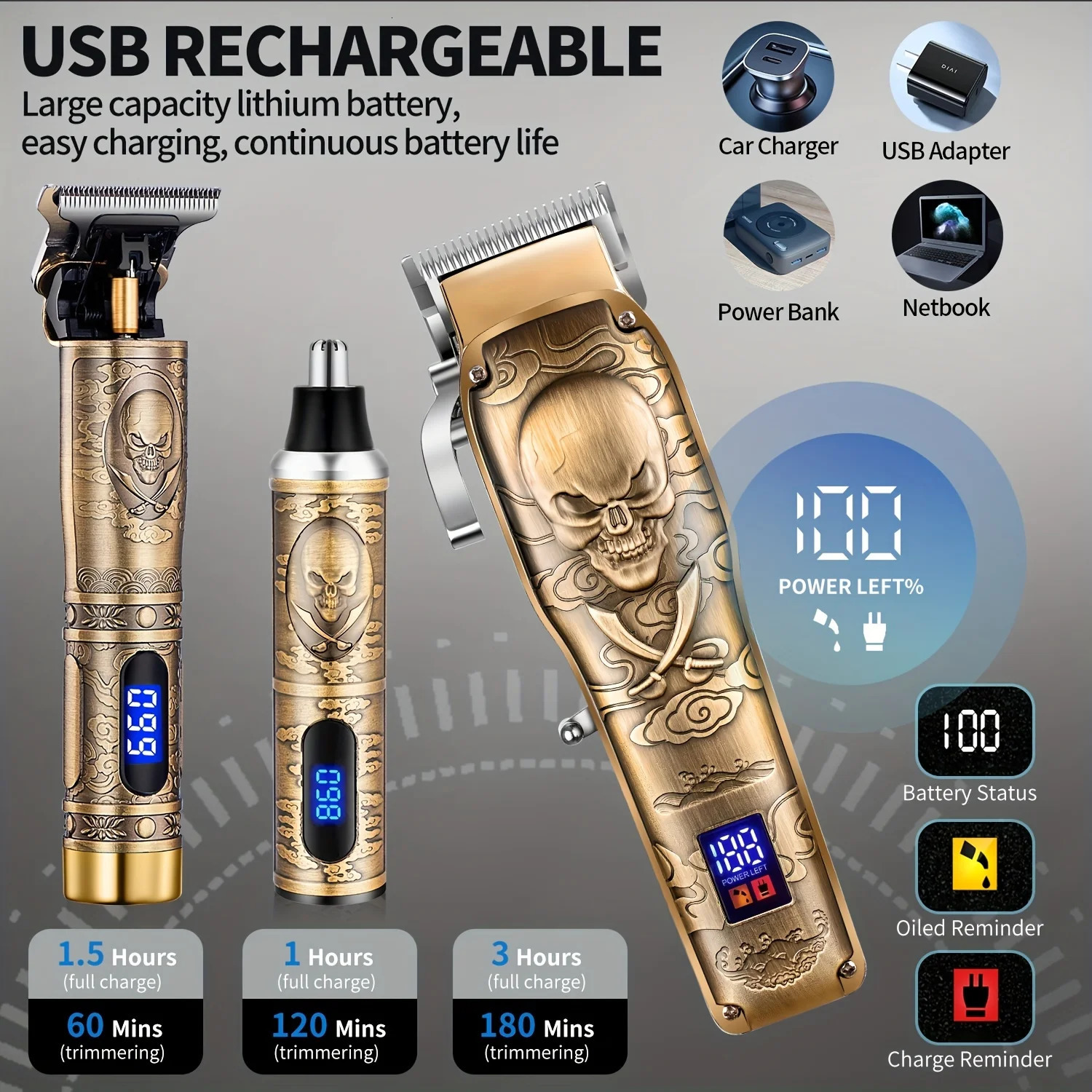 Hair Clipper for Men Zero Gapped Nose Hair Trimmer Set Professional Barber for Haircut Cordless Rechargeable Beard Trimmer 251030