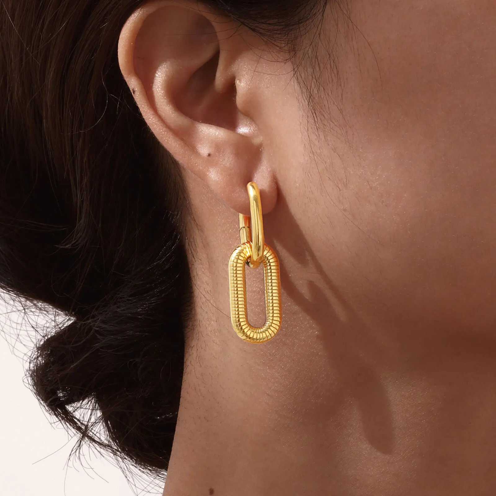 Vnox Womens Oval Ring Earrings 2-Ring Gold Elegant Fashion Earrings Stainless Steel Jewelry Womens Gift Y250401