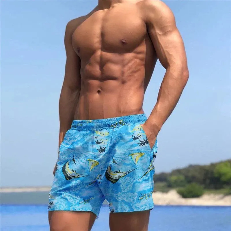 Summer mens equal sign beach shorts 2023 Hawaiian style print multicolor patchwork daily casual 250402m