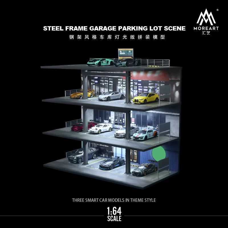 MoreArt 1 64 four story steel frame style garage lighting diode scene model parking lot plot display and collection X250402