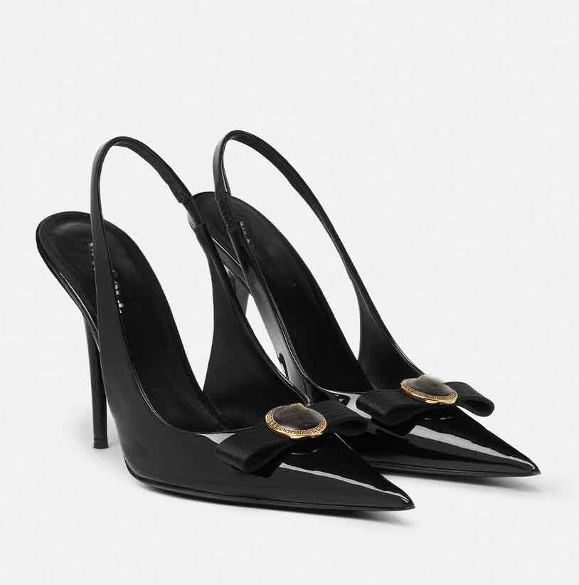 Famous Design Women Gianni Ribbon Slingback & Sandals Shoes Medusi Bow Stiletto Heels Pointed Toe Lady Pumps EU35-41