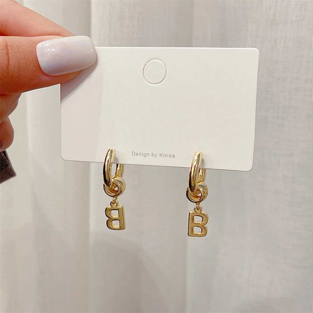 Hip Hop B letter earrings charming female personality fashionable small metal buckle stainless steel jewelry gift Y250401