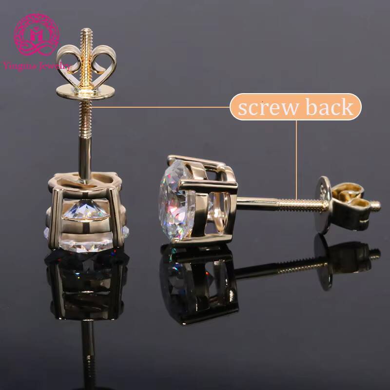 1CT Each D VVS1 Diamond Stud Earrings Classic 4 Claws 14k 18k Gold Lab Grown Diamond Screw Back Stud Earrings