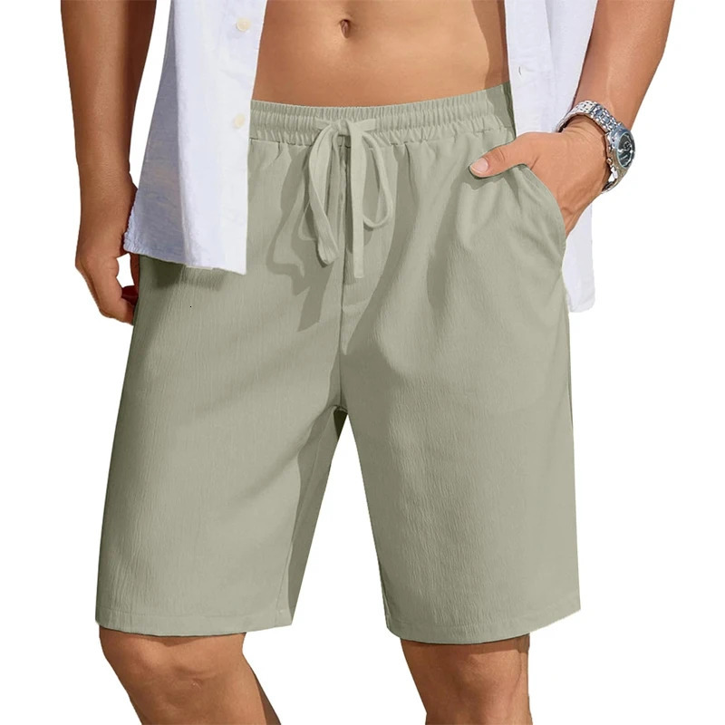 Summer mens casual breathable shorts elastic waist brushed beach cotton lightweight quick drying streetwear 250402m