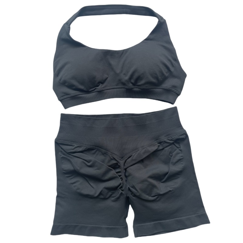 2pcs impact shorts halter sports bra sport yoga set outdoor workout suits high waist seamless scrunch short designer summer gym wear soft solid color 