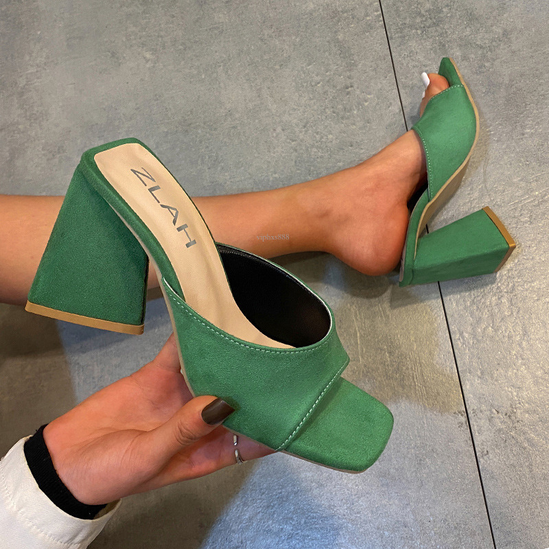 New Designer Sandals With Free Shipping Square Toe High Heeled Slippers Externally Large-sized Women's Shoes With Soles And Thick Heels For Women