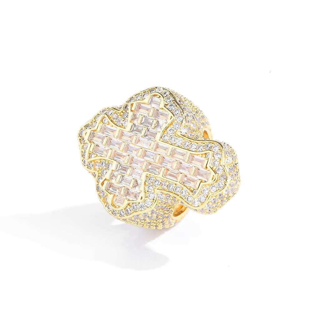 Hip Hop Baguette Dia Rings Gold Plated With Iced Cubic moissaniteia Cross Ring for Men Women