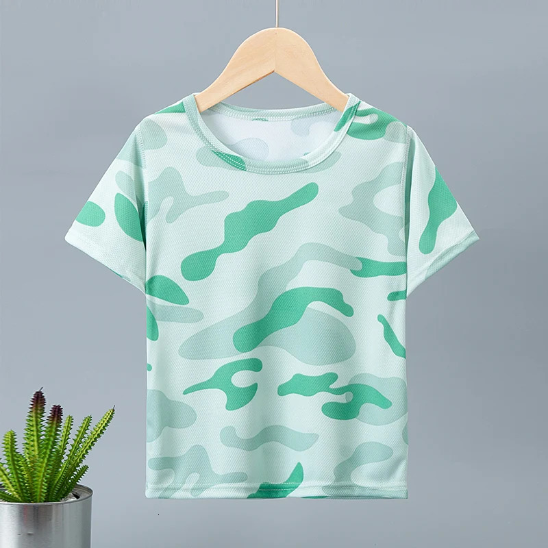 Childrens summer camouflage quick drying short sleeved casual sports Tshirt for boys and wild round neck shirt girls 250325z