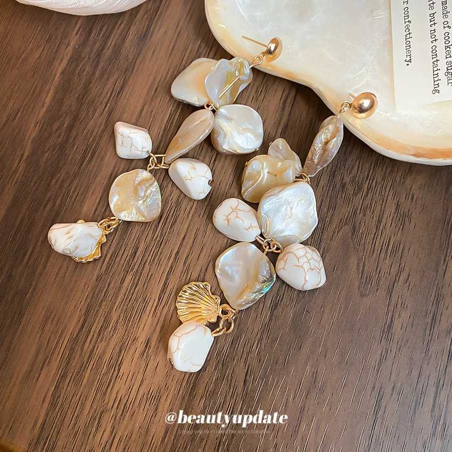 European And American Temperament Irregular Shell Long Tassel Dangle Earrings For Women Fashion Sweet Metal Jewelry Gifts Y250401