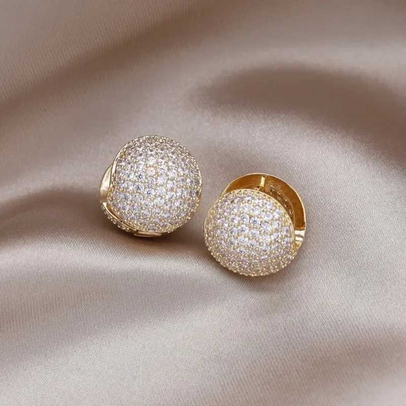 Korean New Design Fashion Jewelry Gold Plated Double Zircon Round Earrings Luxury Womens Party Accessories Y250401
